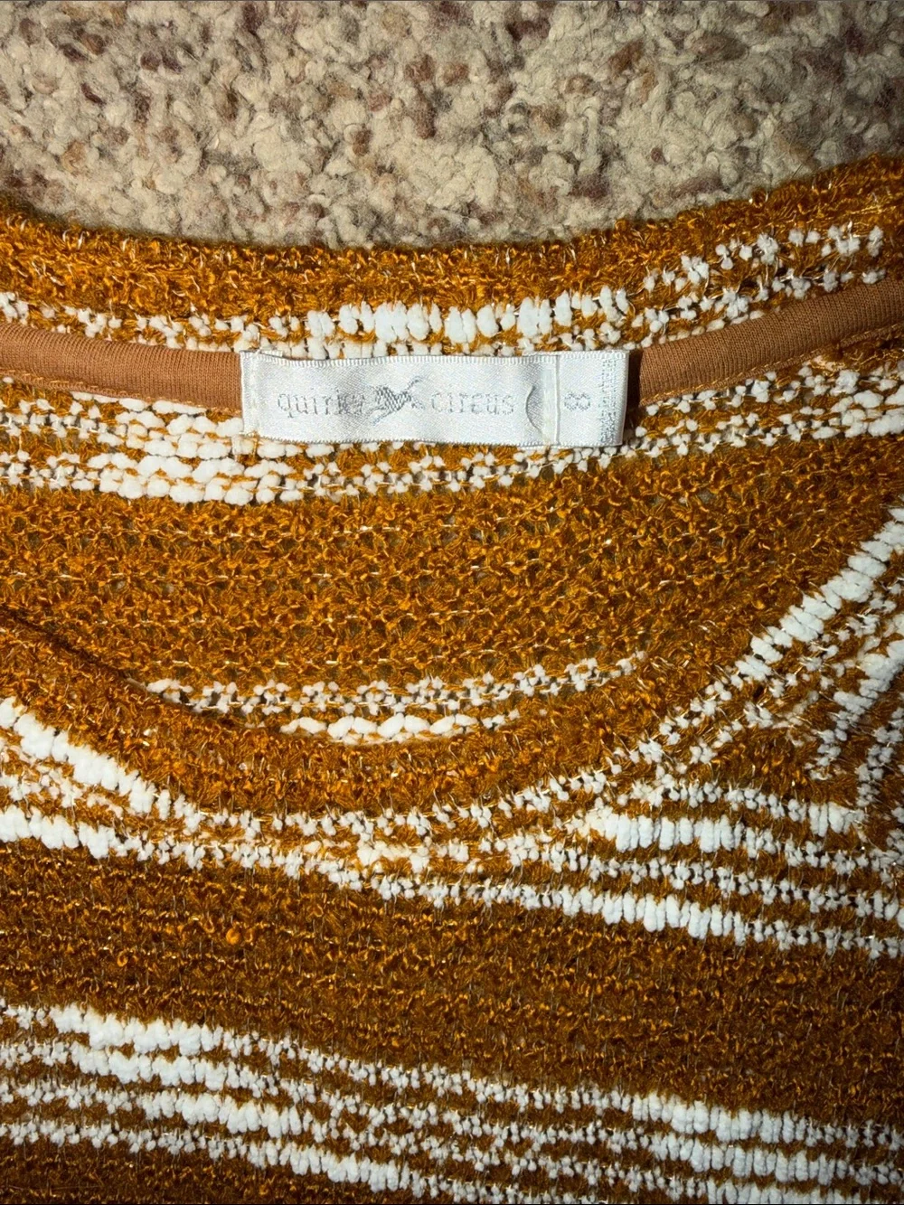 Quirky Circus Striped Cream and Brown with gold woven tinsel Knit Sweater